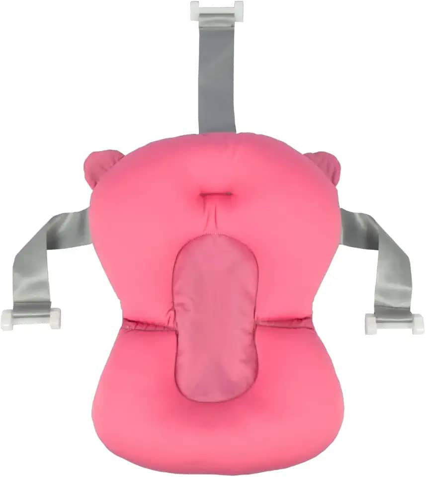 Almofada de Banho Ajustável Para Bebê, Conforto Anatômico Com Encaixe Perfeito na Banheira, Três Alças para Maior Segurança. (ROSA)