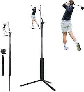 Monopé de golfe e tripé de selfie, suporte de tripé magnético para gravação de balanço de golfe, bastão de selfie de golfe ajustável de 132 cm para auxiliar de treinamento de swing, compatível com