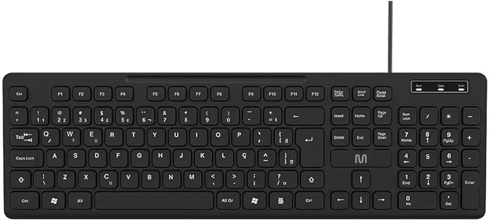 Teclado com Fio Multi USB com 3 Níveis de Ajuste de Altura, Teclas Silenciosas e LEDs Indicadores – Preto TC144