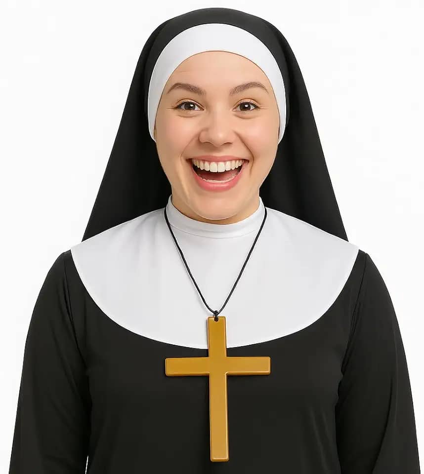 Fantasia de Freira Véu Branco e Crucifixo De Plastico Carnaval Halloween