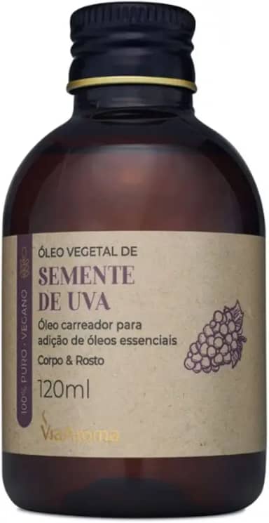 Óleo Vegetal De Semente De Uva - 100% Puro e Vegano | Alto Poder De Hidratação Para Corpo e Rosto 120ml - Via Aroma