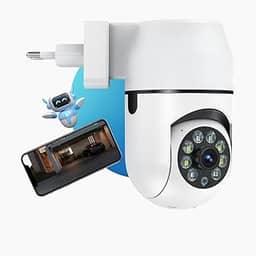 Câmera de Segurança Tomada Sem Fio 2MP WiFi Visão 360° HD 1080p Câmera IP Infravermelho Controle via App 2 Modos de Visão Noturna Áudio Bidirecional Detecção de Movimento Premium