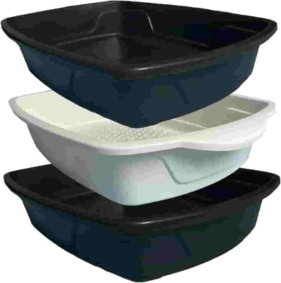 Kit Caixa Bandeja Higênica Diário Para Areia de Gato Com Duas Bandejas e Uma Peneira Cat Clean Produto Pático Para o Seu Dia a Dia (Preto)