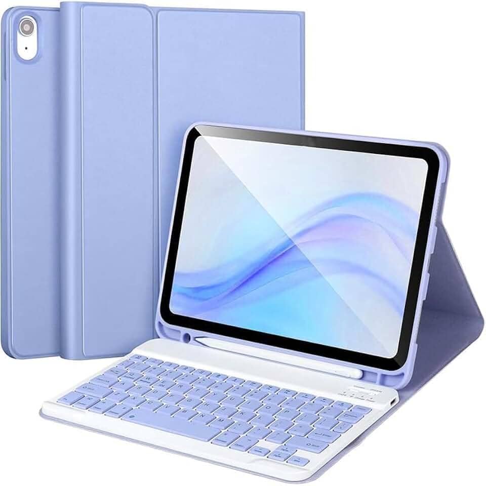 Capa com teclado para iPad (A16) 11ª/10ª geração 11 polegadas 2025/10.9 polegadas 2022, capa de teclado fólio com suporte para lápis (Roxo)