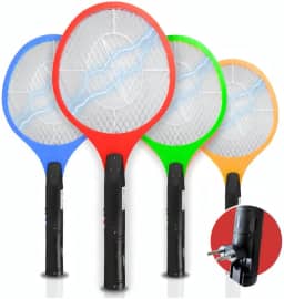 Raquete Elétrica Mata Pernilongos Moscas e Insetos no Geral Recarregável Bivolt com LED Indicador e Botão de Segurança Premium