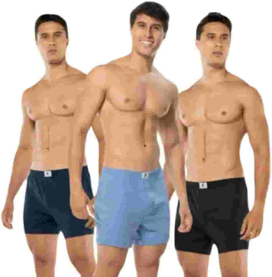 Kit 3 Cuecas Samba Canção Masculina, 100% Algodão, com Abertura Frontal Keeper