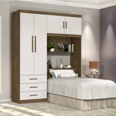 Guarda Roupa Solteiro com Cabeceira 4 Portas Cancun J&A Móveis Jequitiba/Off White