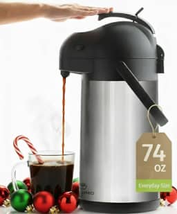 Garrafa térmica de café de 2097 g, mantém as bebidas quentes por 12 horas e frias por 36 horas, garrafa de café isolada de aço inoxidável para bebidas quentes, fácil de usar com uma mão para