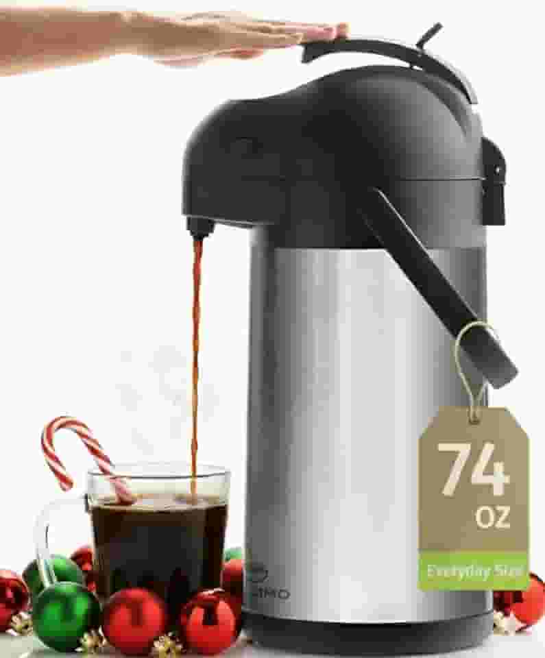 Garrafa térmica de café de 2097 g, mantém as bebidas quentes por 12 horas e frias por 36 horas, garrafa de café isolada de aço inoxidável para bebidas quentes, fácil de usar com uma mão para