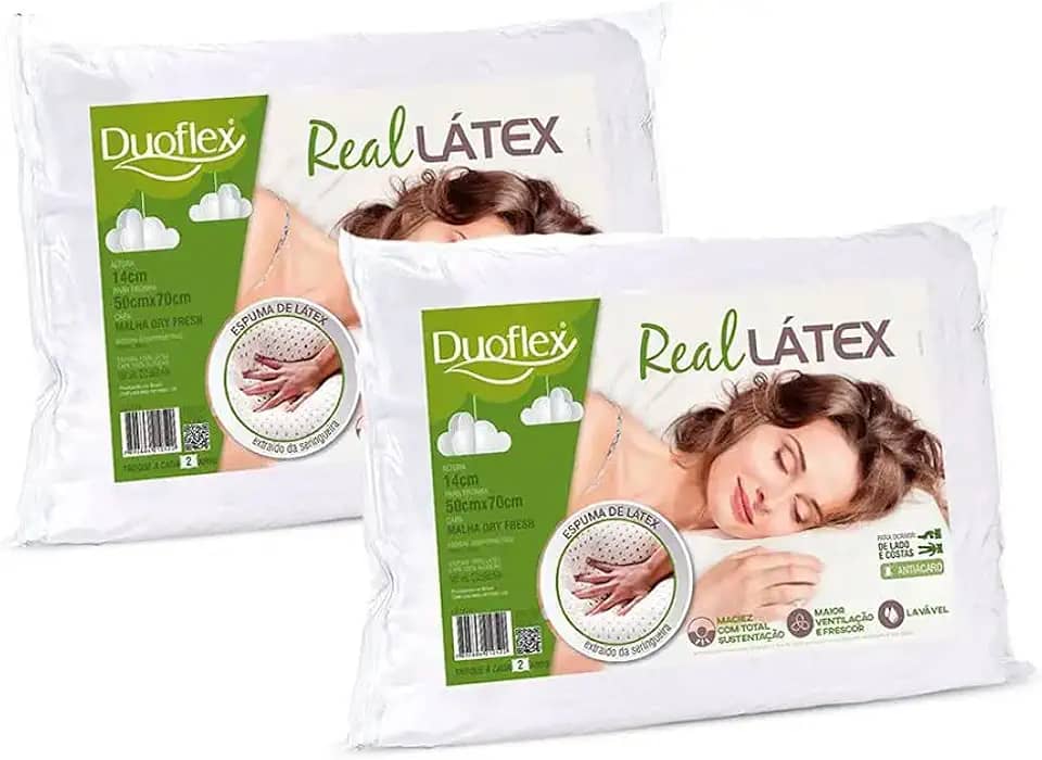 Travesseiro Real Látex 14, Duoflex, 100% Algodão, Branco, para Fronha 50Cmx70Cm