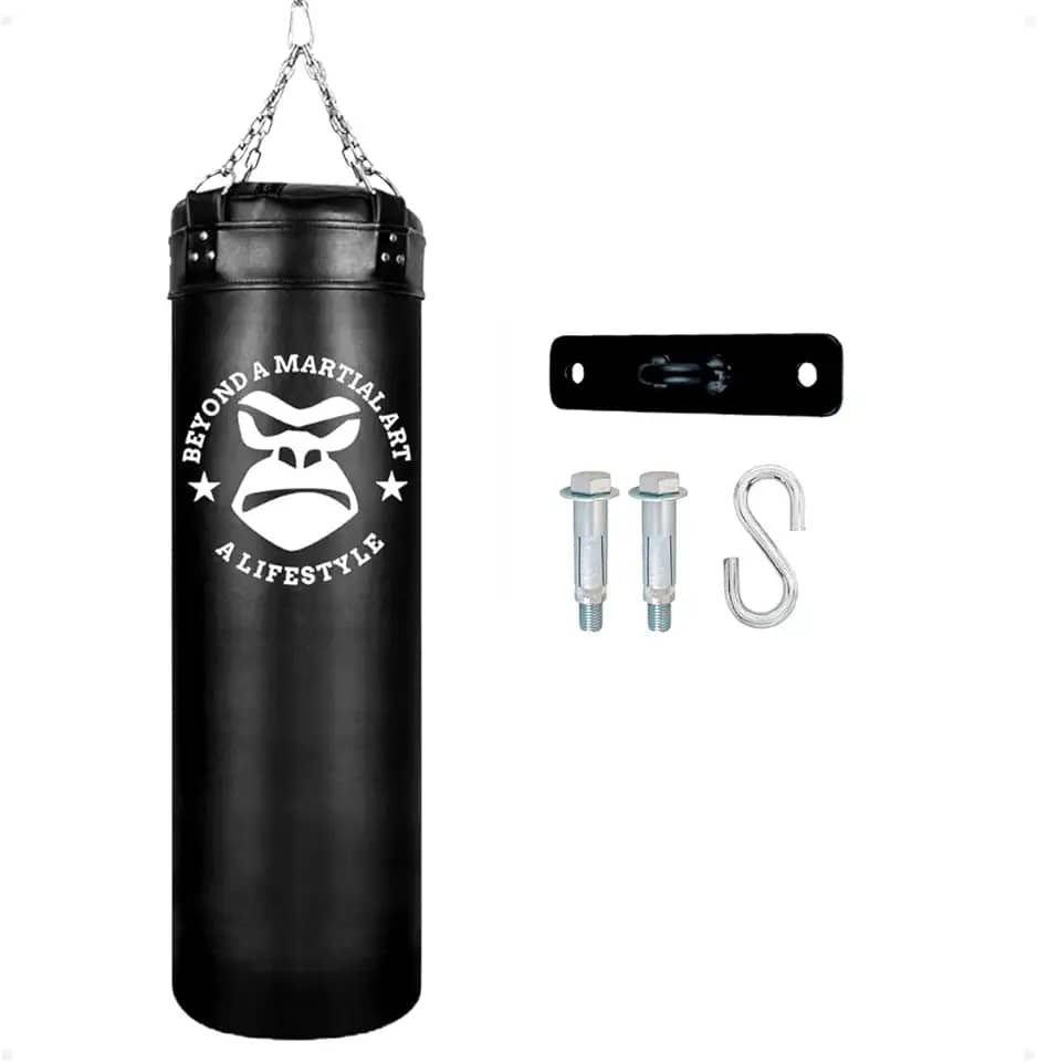 Saco de Boxe com Suporte 120cm - Saco de Pancada Profissional + Suporte de Teto Chumbador Parabolt - Gorilla