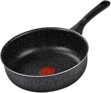 Frigideira Funda Rochedo Stone Pro 24cm Preto com Efeito Pedra e Antiaderente Minerium, Alta Resistência e Durabilidade, Cabos Ergonômicos e Base Limpa Fácil