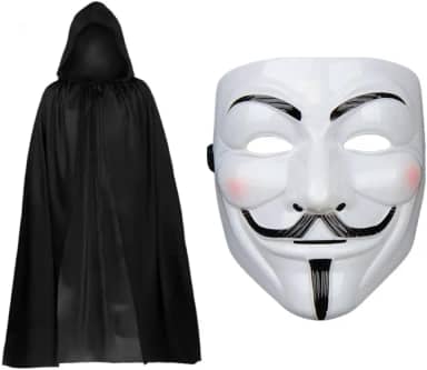 Fantasia Halloween Mascara Capuz Capa Adulto V De Vingança
