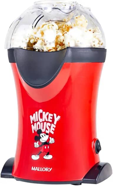 Pipoqueira Elétrica Mallory Mickey Mouse – Pipocas Sequinhas e Sem Óleo, Bocal Expedidor, Copo Medidor para Manteiga e Pés Antiderrapantes - 127V