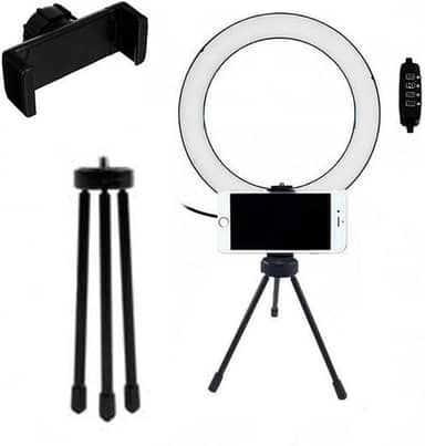 Ring Light 6 Polegadas LED com Tripé e Suporte para Celular – Ideal para Selfies Maquiagem e Vídeos