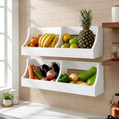 Fruteira Suspensa de Parede Prateleira Porta Legumes Cozinha em Madeira Branco Laca