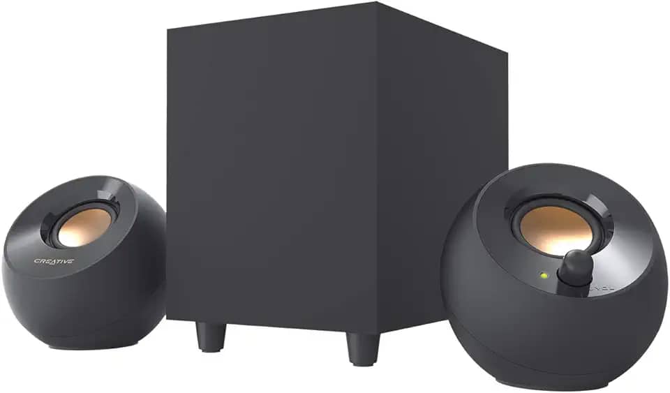 Creative Alto-falantes de desktop Pebble Plus 2.1 com poderoso subwoofer de acionamento e drivers de campo distante, potência total de até 8W RMS para PCs de computador e laptops (preto)