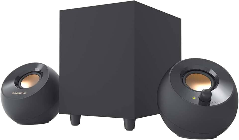 Creative Alto-falantes de desktop Pebble Plus 2.1 com poderoso subwoofer de acionamento e drivers de campo distante, potência total de até 8W RMS para PCs de computador e laptops (preto)