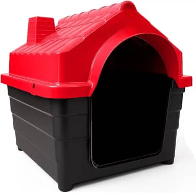 Casinha de Cachorro em Plástico Resistente, Inclui Colchonete Macio e Confortável(Vermelho,N°5 (C:60 x L:48 x A:48))