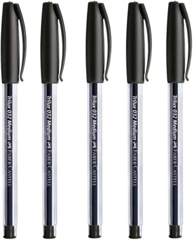 Kit C/5 Caneta Esferográfica Preta, Trilux, Ponta Média 1.0mm, Corpo Transparente, Escrita Macia. Para ENEM, Vestibular e Concurso