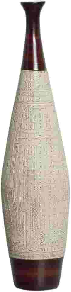 Decoração de Sala Vaso de Chão Faenza P Marrom e Palha de Cerâmica Ganash