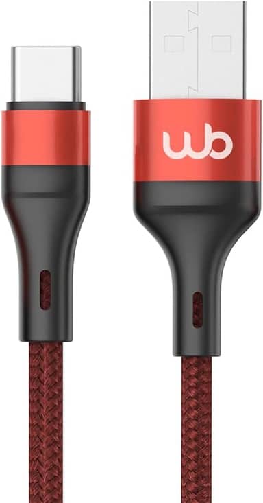 WB Cabo USB-A e USB-C 1 metro 30W Vermelho nylon trançado compatível com Android