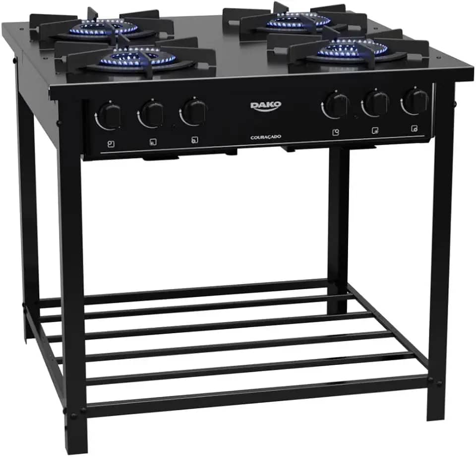 Fogão Industrial 4 Bocas Preto com Tripla Chama Dako Couraçado