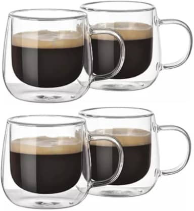 Kit Conjunto Com 04 Xícaras De Café Parede Dupla Vidro Borossilicato Capacidade De 80ml Resistente A Altas Temperaturas Não Queima As Mãos Design Sofisticado MAGIC UTILIDADES