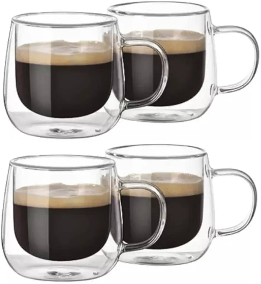 Kit Conjunto Com 04 Xícaras De Café Parede Dupla Vidro Borossilicato Capacidade De 80ml Resistente A Altas Temperaturas Não Queima As Mãos Design Sofisticado MAGIC UTILIDADES