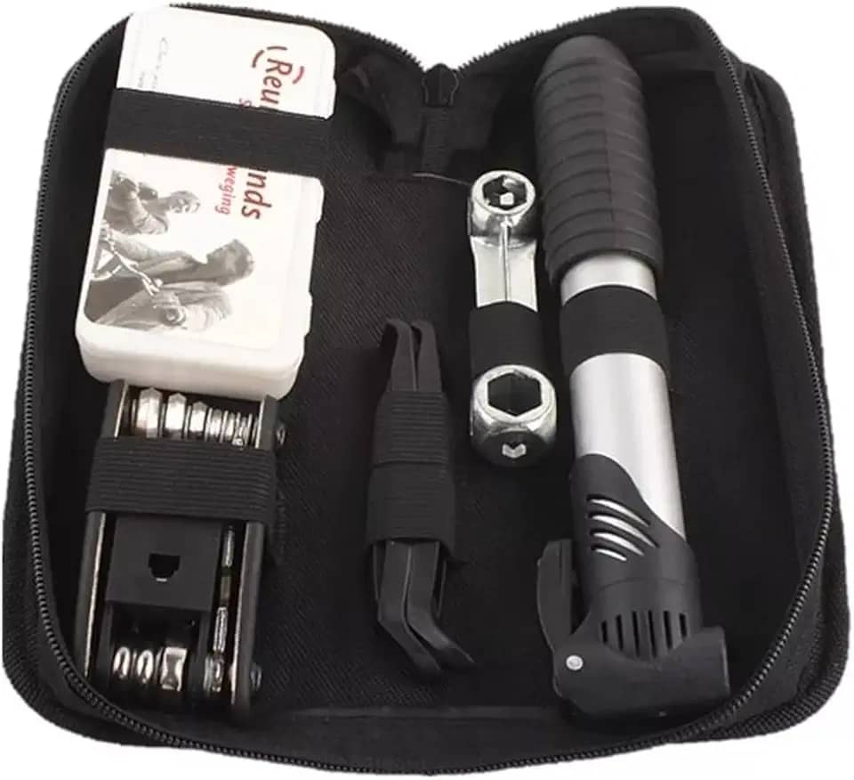 Kit de Ferramentas para Bike 16 em 1 com Bomba, Chave e Bolsa Quadro – Completo para Reparo de Pneus e Ajustes Rápidos