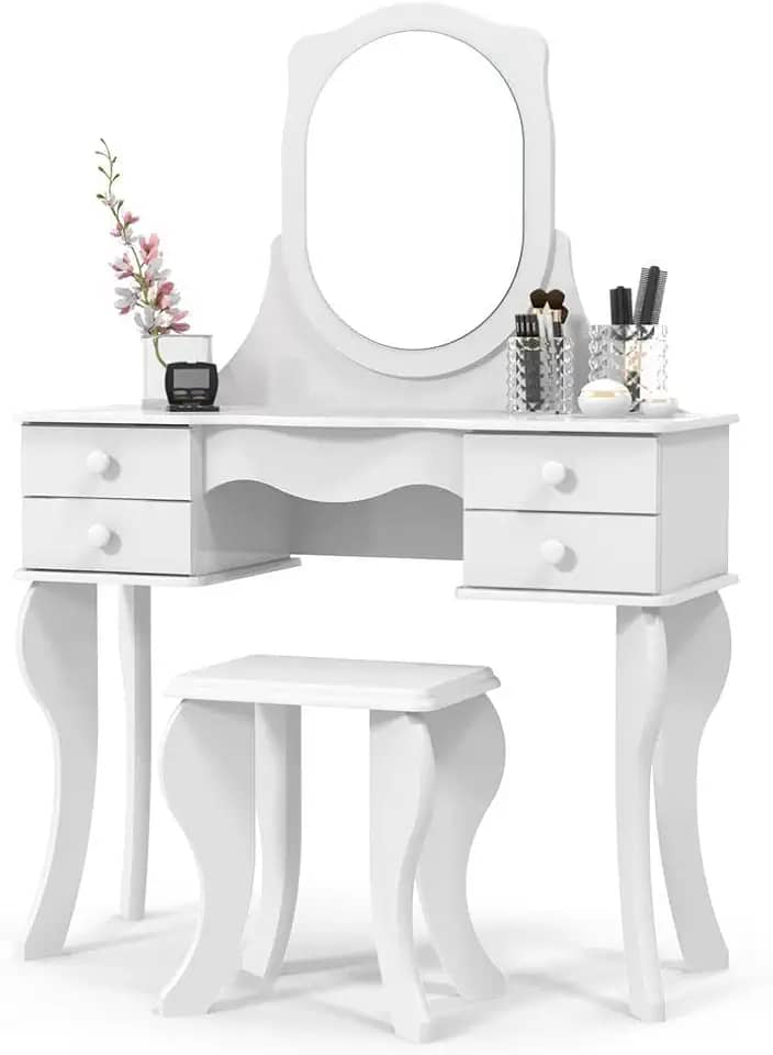 Penteadeira 4 Gavetas Com Banco Princesa Branca