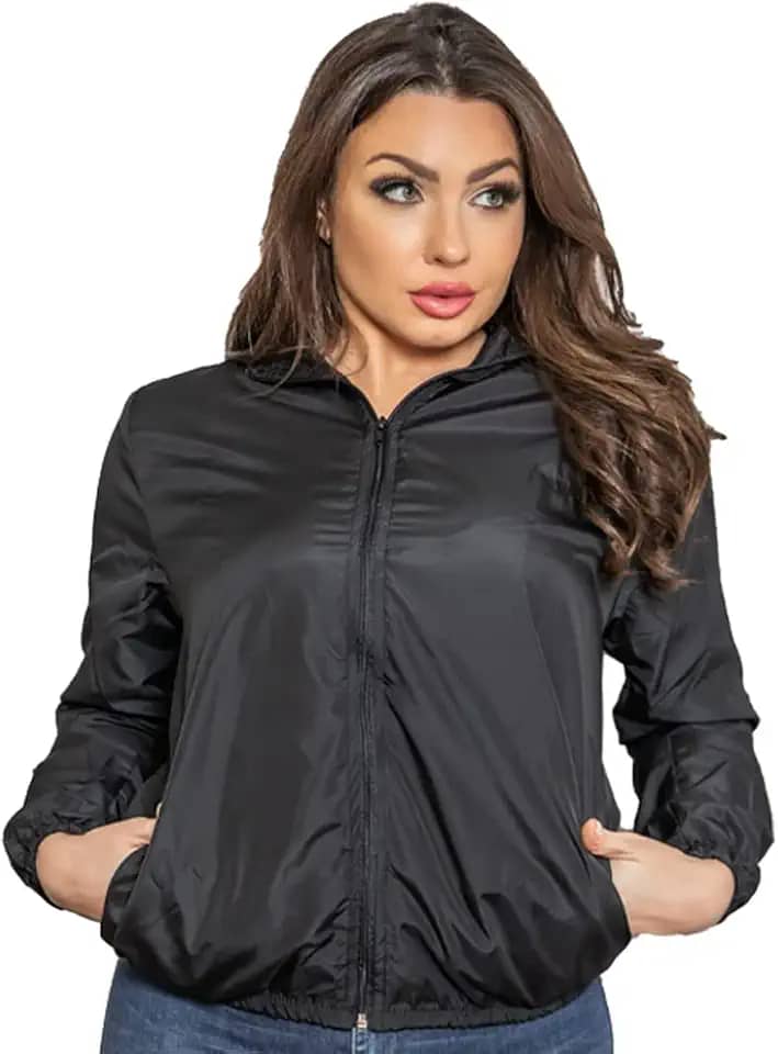 Jaqueta Corta Vento Feminino Forrada Impermeável com Bolsos e Touca Donna Martins