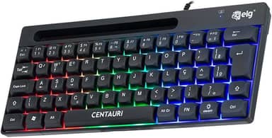Teclado Gamer Centauri 60%, Membrana, ABNT2, Rainbow, Anti-Ghosting, com Pincel de Limpeza – Preto ELG