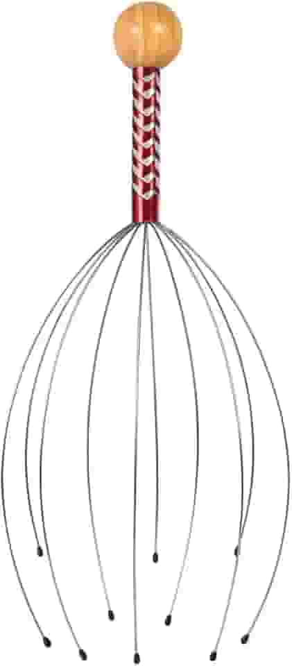 Massageador Manual De Cabeça Com 12 Pontas De Metal Cabo Decorado Com Bola De Madeira Cor Sortida