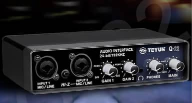 Placa de Som Profissional TEYUN Q22 com USB 2.0, 24bits/192kHz e Fonte Fantasma 48V - Ideal para Gravação Musical, Podcasts, Transmissões ao Vivo e KTV