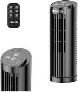 Hivento Ventilador Torre, 3 Velocidades, Oscilação Automática 70°, Controle Remoto e Toque, Temporizador 7,5h, Ventilador de Mesa/Domést
