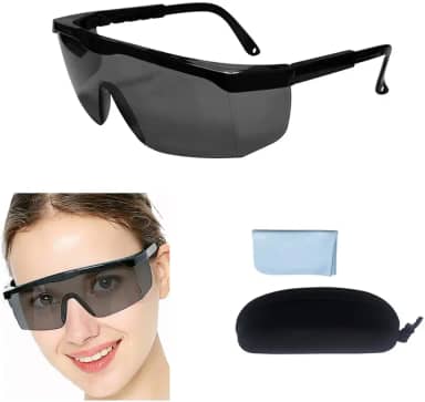 Óculos de proteção contra luz UV, UVC 400 óculos de proteção com bloqueio de luz azul, Ansi Z87 com hastes ajustáveis, óculos de sol sombreados à prova de estilhaçamento, resistentes a arranhões, cor