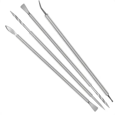 Kit com 4 Diversos Cutícula - Espátula, Denencravador, Bastão e Espátula Mista - Isis Cutelaria Pro Inox Silicone Transparente