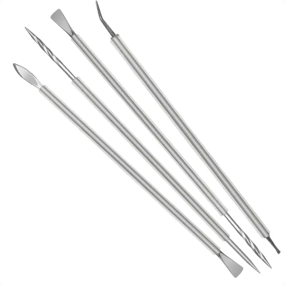 Kit com 4 Diversos Cutícula - Espátula, Denencravador, Bastão e Espátula Mista - Isis Cutelaria Pro Inox Silicone Transparente