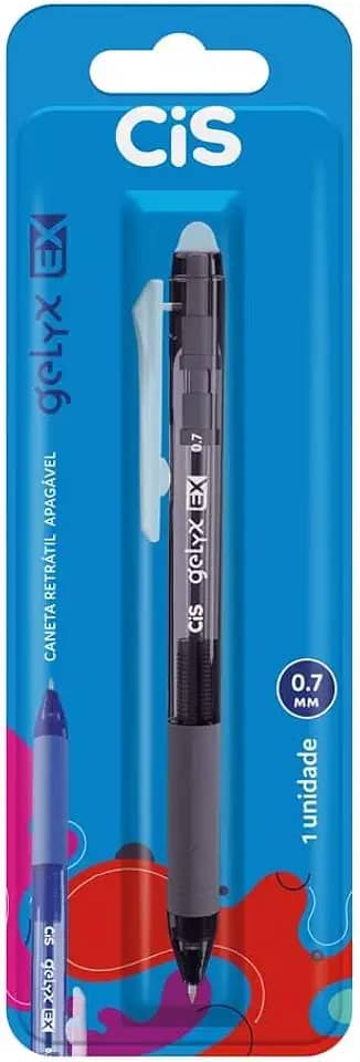 Caneta Retrátil Apagável CIS Gelyx EX, Preta, Blister com 1 unidade