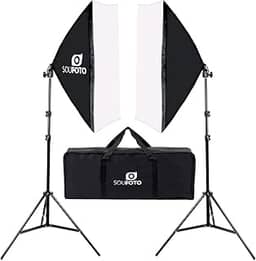 SOU FOTO Kit Softbox Duplo para Iluminação Profissional, Luz Suave 50x70cm, Tripé Ajustável até 2m, Estúdio Fotográfico e Vídeo, Bolsa Inclusa, Ideal para Fotos, Vídeos e Lives