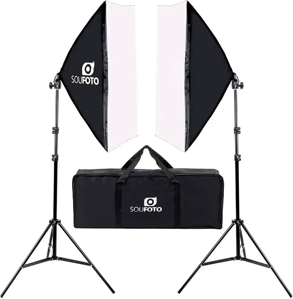 SOU FOTO Kit Softbox Duplo para Iluminação Profissional, Luz Suave 50x70cm, Tripé Ajustável até 2m, Estúdio Fotográfico e Vídeo, Bolsa Inclusa, Ideal para Fotos, Vídeos e Lives