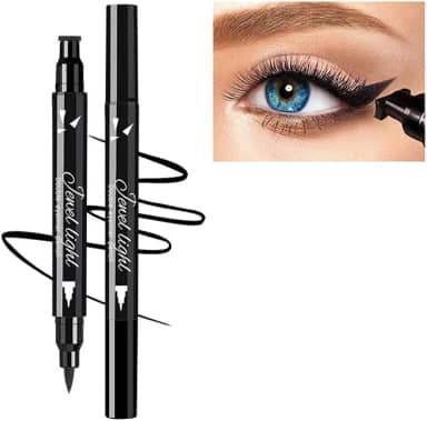 Delineador líquido preto com extremidade dupla – carimbo de olho de gato com asas 2 em 1 e caneta delineadora de ponta de feltro, à prova d'água, de longa duração e à prova de manchas para mulheres por "Linble"