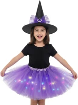 Fantasia Infantil Halloween Saia com led + Chapeu de bruxa