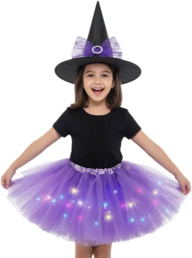 Fantasia Infantil Halloween Saia com led + Chapeu de bruxa