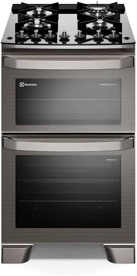 Fogão 4 bocas Electrolux Cinza Experience com Mesa de Vidro, Duplo Forno e PerfectCook360 (FE4DC) 220V