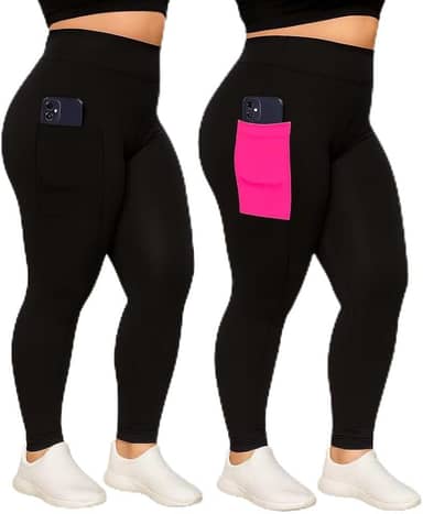 Kit 2 Calças Legging Plus Size com Bolso Lateral, para Academia, Alta Compressão, Cores Sortidas, Nao Fica Transparente (BR, Numérico, 52, Plus Size, Regular, 52, Sortidas)