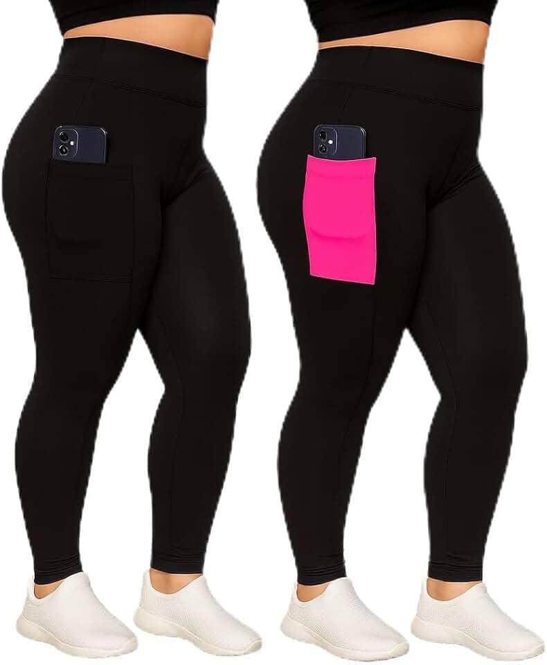 Kit 2 Calças Legging Plus Size com Bolso Lateral, para Academia, Alta Compressão, Cores Sortidas, Nao Fica Transparente (BR, Numérico, 52, Plus Size, Regular, 52, Sortidas)