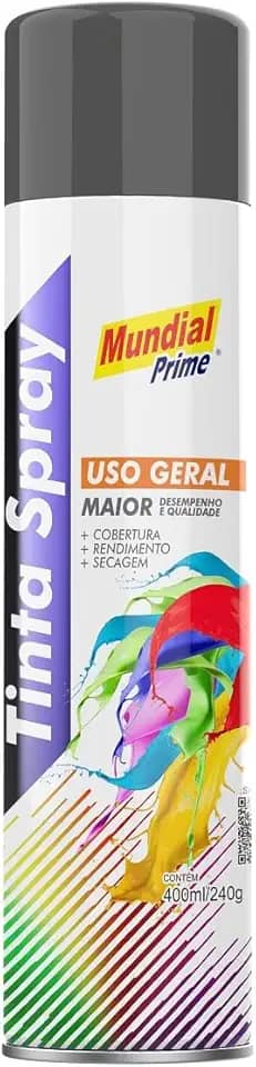 Tinta Spray Uso Geral 400ml, MUNDIAL PRIME, Cinza Primer, AE01000074