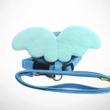 Coleira Peitoral Anjinho de Gato Pet Colorido com Guia e Asa de Anjo (AZUL)